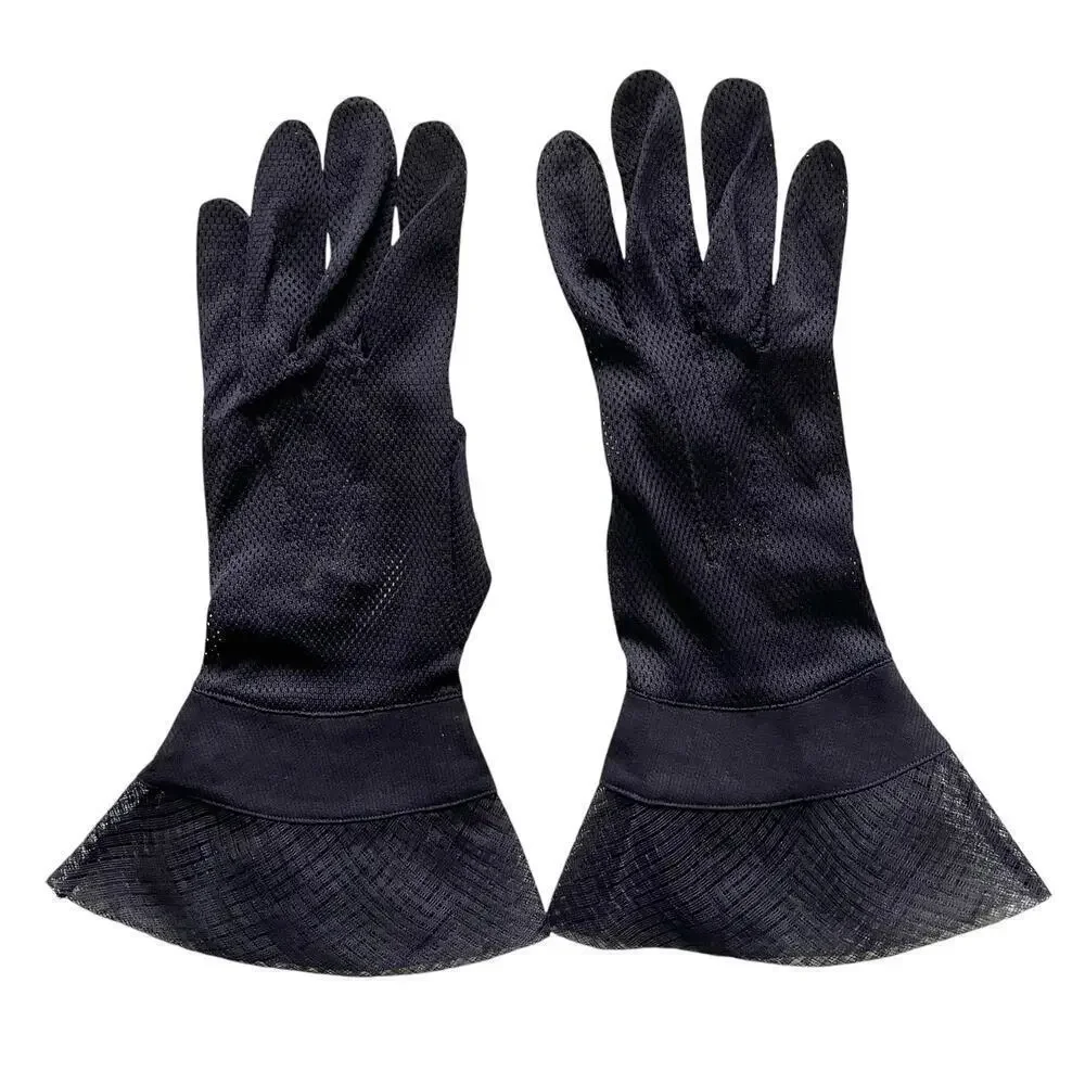 Vintage Navy Blue Mesh Gauntlet Womens Evening Gloves Size 6 - Made in Saxony